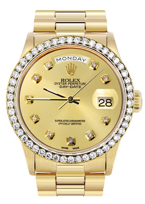 rolex daydate diamond bezel|18k presidential Rolex diamond bezel.